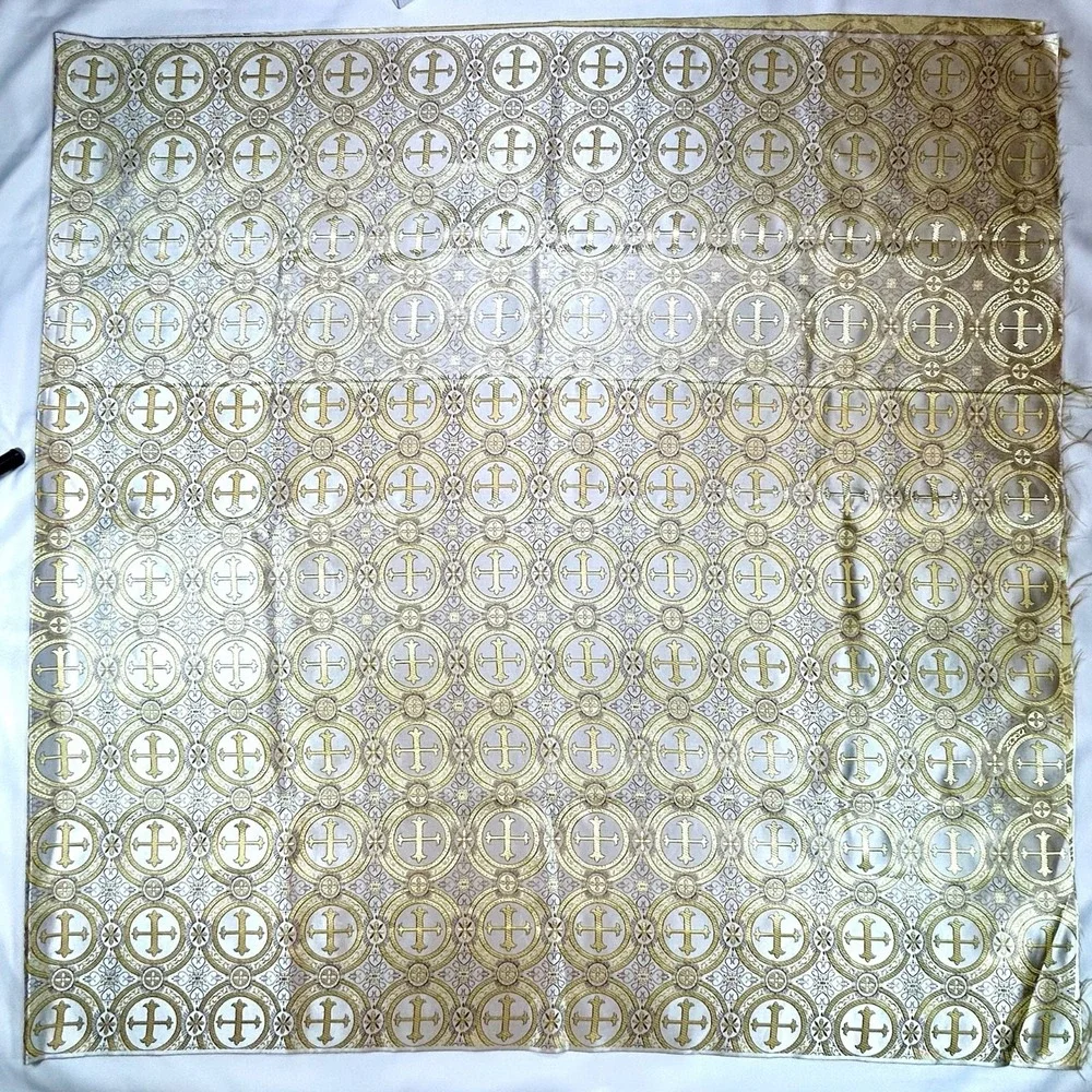 Gold/Silver Church Cross Brocade Fabric Remnant (pre-cut) - 2.5 yds (46